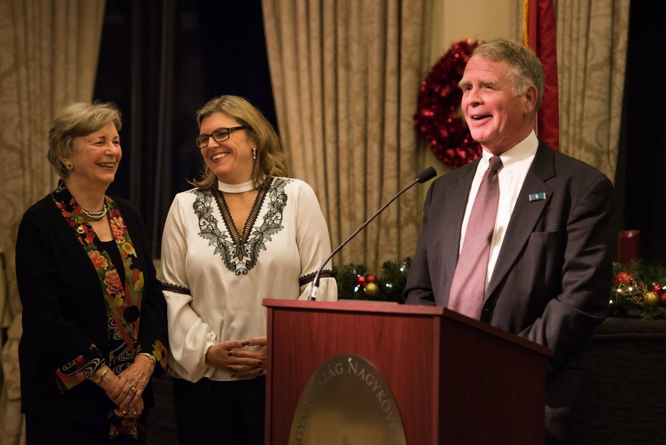 Coalition Chair Emerita Mrs. Edith K. Lauer and Coalition President Mrs. Andrea Lauer Rice recognizing Ambassador Thomas Robertson