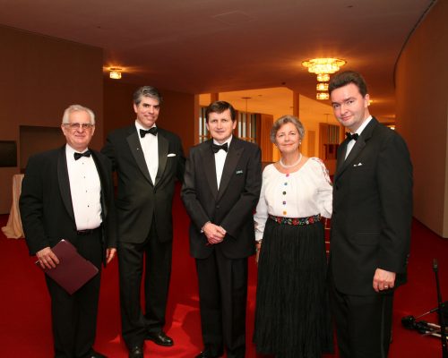 Mr. Zsolt Szekeres HAC Treasurer, Mr. Maximilian Teleki, Dr. Charles Simonyi, Mrs. Edith Lauer HAC Chair Emerita, and Ambassador Georg von Habsburg